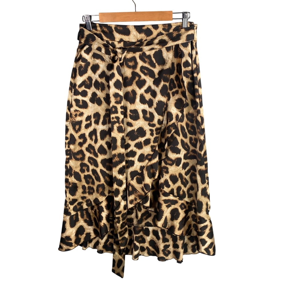 Leopard Print Ruffle High Low Skirt Medium Animal Print Wrap Mob Wife Boho Chic
